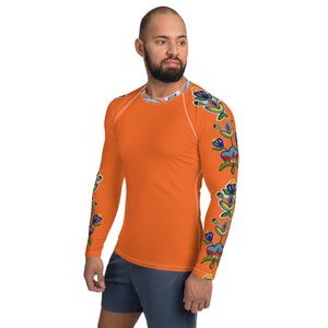 Men's Rash Guard (orange) - Beaded Floral